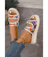 White Crochet Cut Out Buckle Strap Thick Sole Slippers - $635.07 MXN