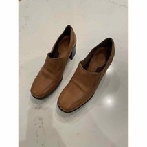 Women’s Brown Leather slip on Block Heel Loafers Square Toe Clarks Size 7 M - £15.98 GBP