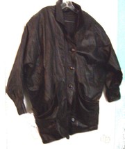 Black Leather Long Jacket Size Medium - £61.07 GBP