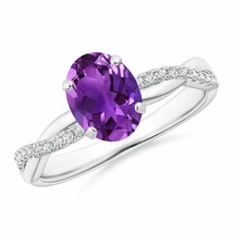 ANGARA 8x6mm Natural Amethyst Twist Shank Ring with Diamonds in Sterling Silver - £292.66 GBP+