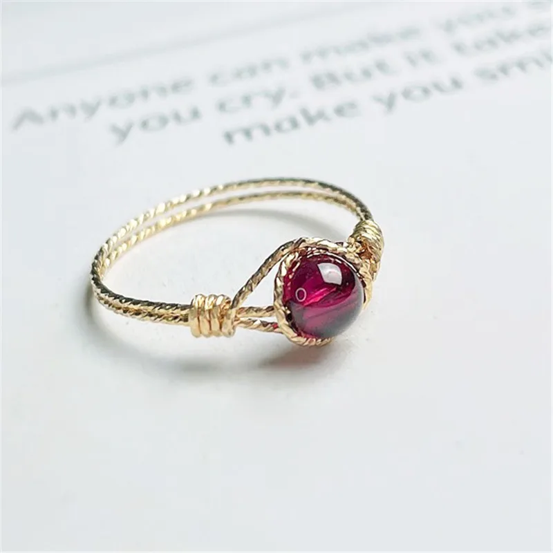 14K Gold Filled Natural Garnet Ring Gold Jewelry Handmade Knuckle Ring Mujer Boh - £40.43 GBP