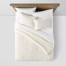 Threshold Velvet Comforter Set Modern Solid Year-Round Use, Cream, Full/Queen - $41.58