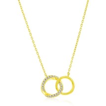 Sterling Silver Double Circle CZ Necklace - Gold Plated - £31.32 GBP