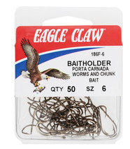Eagle Claw Bronze Baitholder Fish Hook, Size 6, Worm and Chunk Bait, Pack of 50 - £8.37 GBP