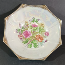 Vintage Trimont Ware Japanese Iridescent Octagon Porcelain Floral Bowl 7&quot; - £9.04 GBP