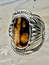 Navajo ring feather agate band size12 sterling silver men women signed DL - £132.94 GBP