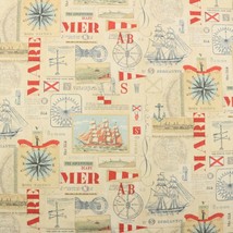 Mare Mer Red Nautical Colonial Sailing Ships Cotton Printed Fabric By Yard 54&quot;W - £10.82 GBP