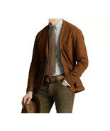 Men&#39;s Blazer Suede Brown Handmade Genuine Lambskin Soft Formal Stylish P... - $2,457.01 MXN+
