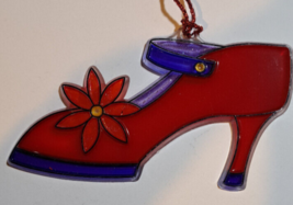 Stained glass looking Ladies red Shoe ornament window  suncatcher 5 inch acrylic - £5.58 GBP