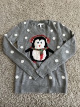 Delia’s Penguin Ugly Sweater, Polkadot, Gray Size XS Gray Crew Christmas Winter - £14.98 GBP