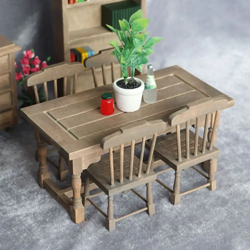 1/12 Mini Dollhouse Miniature Mini Wooden Desk Coffee Dining Table Chairs - £9.96 GBP+