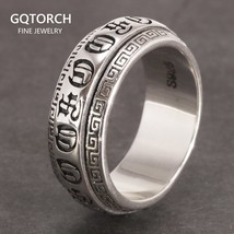 Real 925 Sterling Silver Rings Retro Rotatable Shifting Lucky Tibetan Six Words  - £41.74 GBP