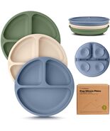 KeaBabies Silicone Suction Toddler Plates Divided 3-Pack Slate BPA-Free - €7,26 EUR