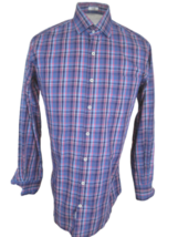 PETER MILLAR Men dress shirt M long sleeve pit to pit 23 slim fit cotton plaid  - £21.79 GBP