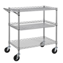 3 Tier Heavy Duty Commercial Grade Utility Cart, Wire Rolling Cart With Handle B - £103.26 GBP