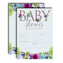 Watercolor Succulents Blue And Purple Flaby Sprinkle Baby Shower Invit - $33.99