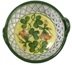 Vintage Trinket Dish Porcelain Handcrafted Green Clover Yellow Flowers - £9.57 GBP