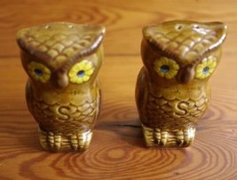 Pair of Vintage 60s 70s Owl Glazed Painted Chalkware Salt Pepper Shakers... - $29.99