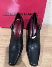 Jonathan Martin Black Square Toe Shoe W Side Buckle Womens Sz 7.5 NEW in BOX - £66.25 GBP