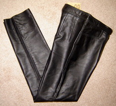 Vintage ECHTES LEDER Glamorous Black Leather Pants w/ Buckle (D 38/US 8)... - £77.55 GBP
