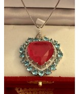 Silver Ruby Doublet Heart Pendant Necklace &amp; Ring Fashion Jewelry Set - $205.15 CAD