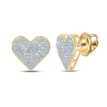 Yellow-tone Sterling Silver Womens Round Diamond Heart Earrings 1/4 Cttw - £107.95 GBP