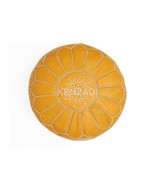 Moroccan leather pouf, round pouf, berber pouf, Yellow pouf with White e... - $1,307.86 MXN