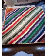 Handmade Rainbow Striped Afghan Crochet Blanket Throw - 56” X 59” - $42.10 CAD
