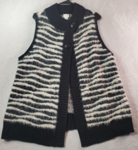 Chico&#39;s Cardigan Sweater Women Size 2 Black White Stripe Sleeveless Button Front - £13.97 GBP