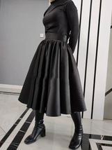A-Line Taffeta Midi Skirt Women Plus Size Taffeta Pleated Formal Skirt Outfit image 2