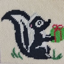 Skunk Needlepoint Finished Miniature Ornament HP Canvas Hand Painted XMAS Vtg - $22.95