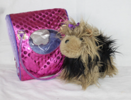Battat Pucci Pups Carrier Yorkshire Terrier Pink Polka Dot Gold Flowers Zippers - $22.98