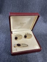 Vintage Speidel Silver Tone Cuff Links &amp; Tie Bar Clasp with Hickok Box - £12.58 GBP