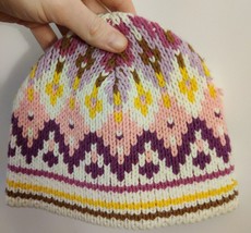 Gap Kids Knit Beanie Hat Cap Outdoors Size Large White Purple Pink Girls Beanie - £3.94 GBP