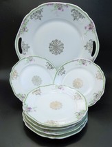 Antique Bavaria Cake Plate Dessert Set Tray Purple Flowers Lot 7 Porcelain - £25.10 GBP