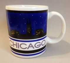 Cup Chicago Illinois Souvenir Coffee Mug Night Skyline Ceramic Collectible Blue - £17.58 GBP