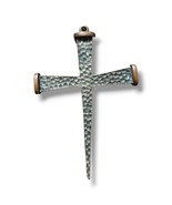 Vintage Hammered Cross Pendant Textured Matte Finish Copper Accents 2.5&quot;... - £20.40 GBP