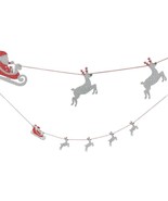 NEW Santa &amp; Reindeer Christmas Holiday Glitter Garland 78 inches red &amp; s... - £4.59 GBP