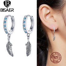 BISAER Feathers Drop Earring 100% 925 Sterling Silver Blue Zircon Vintag... - £14.45 GBP