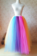 Rainbow Color Long Tulle Skirt Holiday Outfit Women Plus Size Rainbow Skirt