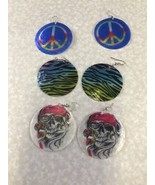 Lot Of 3 Shell Earrings Pirates Zebra Peace Handmade Skull Cosplay KG - £7.98 GBP