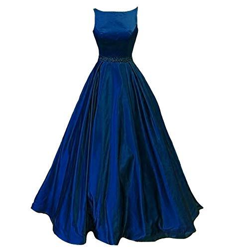Kivary Plus Size Bateau Beaded Satin Long Formal Evening Prom Dresses Royal Blue