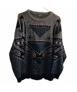 RARE Vtg Ashley Knit Crazy All Over Print Sweater Leather L/XL See Measu... - £37.81 GBP