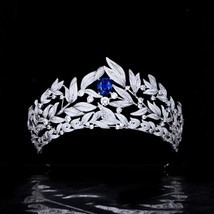 Blue Gem Bride Crown Micro-inlaid Full Zircon Bridesmaid Tiaras Headband Wedding - £108.03 GBP