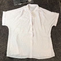 Woman&#39;s Textured Blouse XL White on White Band Collar Summer Top NWT Tik Tok Fav - £8.22 GBP