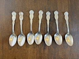 7 Antique Wm Rogers &amp; Son State Spoons Souvenir Eagle Silverplate PA NY IN OR WA - £16.50 GBP