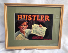 Antique Framed &amp; Matted Fruit Crate Label Advertising Hustler Brand Bart... - $34.95