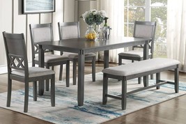 Batley Casual 6-Piece Dining Set with Bench in Solid Wood Grey Finish - £779.04 GBP