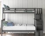 Twin Over Full Bunk Bed With Stairs Storage And Guard Rail, Solid Wood S... - $820.99