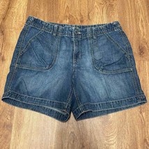 Eddie Bauer Womens Jean Shorts Denim Stretch Cotton Size 10 Flat Front Chino - £17.41 GBP